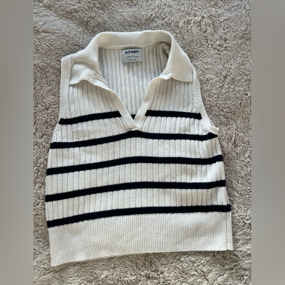 Old Navy Sleeveless Rib-Knit Striped Polo Sweater Vest | Size S